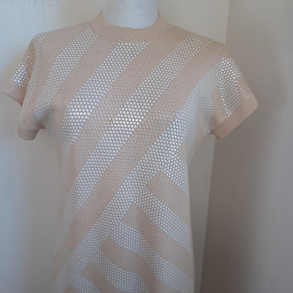 St John for Saks 5th Avenue Dress Tan White Paillette Detail Womens 10 - Picture 3 of 10